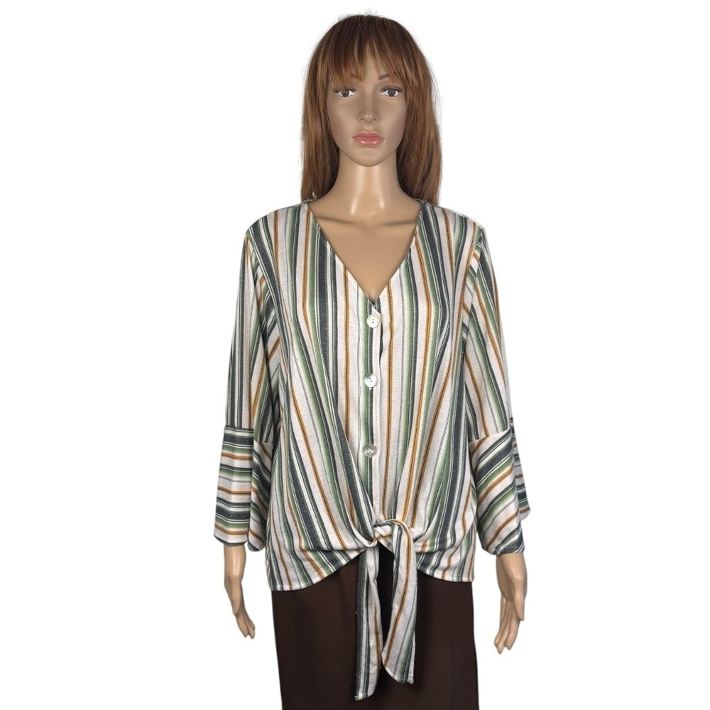 New Skye's The Limit Striped Tie Front Top Size 2X